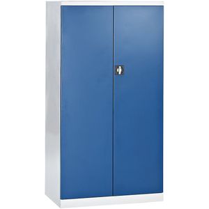 Leeg kastframe gereedschapskast, binnenkanten van de deuren met perforatieplaten, deuren blauw