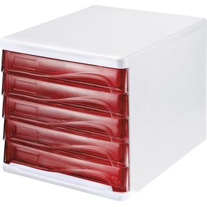 helit Ladebox, kleur kastframe wit, VE = 4 stuks, ladekleur rood, transparant
