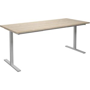 Multifunctionele tafel DUO-T, recht blad, b x d = 1800 x 800 mm, eikenhout, zilverkleurig