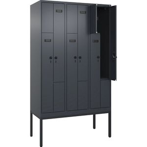 Z-lockerkast Evolo PLUS, 3 compartimenten, grijs, b = 1200 mm, 6 vakken, met smalle voeten, veiligheidsdraaigrendel