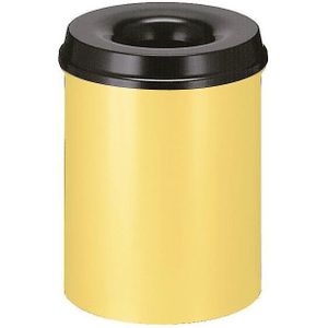 Veiligheidsprullenbak, staal, zelfdovend, inhoud 15 l, h x Ø = 360 x 255 mm, bak geel / zelfdovend deksel zwart