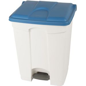 Afvalverzamelaar met pedaal, inhoud 70 l, b x h x d = 505 x 675 x 415 mm, wit, deksel blauw