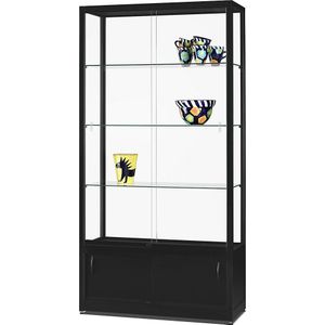 Vitrine, breedte 1000 mm, zonder verlichting, h x d = 1972 x 400 mm, met onderkast, zwart