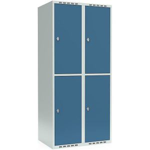 Lockerkast met twee verdiepingen Fydor, 2 compartimenten, lichtgrijs / briljantblauw, b = 800 mm, 2 compartimenten, platte bovenkant, hangslot