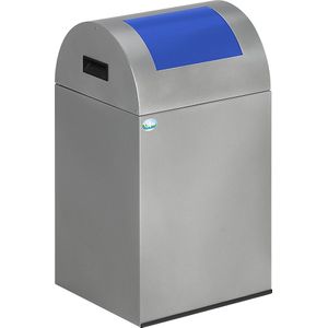 VAR Zelfdovende afvalbak voor kringloopmateriaal, inhoud 43 l, h x b x d = 600 x 320 x 320 mm, zilver, klep blauw