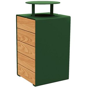 PROCITY Afvalkorf KUBE met deksel, inhoud 120 l, groen/eikenhout