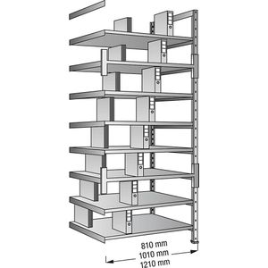 Ordner- en archief-inhaakstelling, verzinkt, hoogte 3000 mm, dubbelzijdig, legbord-b x d = 800 x 600 mm, aanbouwstelling