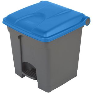 Afvalverzamelaar met pedaal, inhoud 30 l, b x h x d = 410 x 435 x 400 mm, grijs, deksel blauw