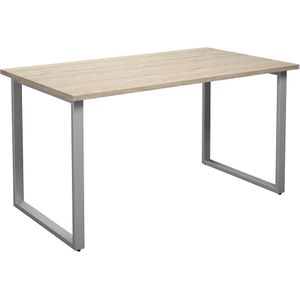 Multifunctionele tafel DUO-O, recht blad, b x d = 1400 x 800 mm, eikenhout, zilverkleurig
