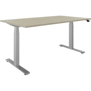 Bureau BOTTOM-UP, elektrisch in hoogte verstelbaar, recht, b x d = 1600 x 900 mm, ahornhout/zilver