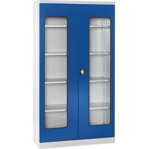 eurokraft pro Materiaalkast, diepte 450 mm, 4 legborden en deuren met zichtvenster, deuren blauw