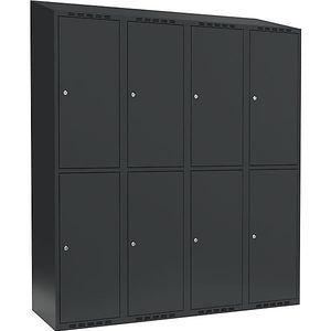 Lockerkast met twee verdiepingen Fydor, 4 compartimenten, grijs, b = 1200 mm, 4 compartimenten, schuine bovenkant, cilinderslot