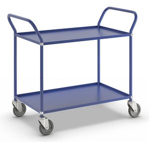 Kongamek Lichte etagewagen hoogte 940 mm, met 2 metalen legborden, blauw, 4 zwenkwielen