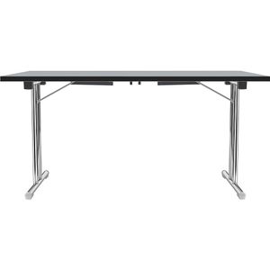 Inklapbare tafel met dubbel T-vormig onderstel, frame van staalbuis, verchroomd, lichtgrijs/zwart, b x d = 1200 x 600 mm