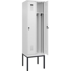 Multifunctionele lockerkast Evolo PLUS, smal, 2 compartimenten, scheidingswand ingekort, wit, b = 600 mm, met smalle voeten, veiligheidsdraaigrendel