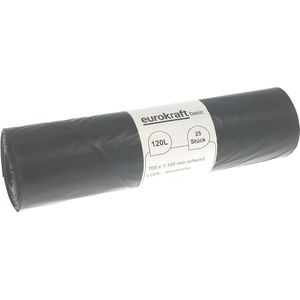 eurokraft basic Standaard afvalzakken, 100% PCR LDPE, 120 l, 52 µm, b x h = 700 x 1100 mm, VE = 250 stuks, zwart