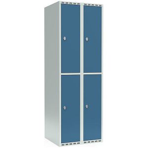 Lockerkast met twee verdiepingen Fydor, 2 compartimenten, lichtgrijs / briljantblauw, b = 600 mm, 2 compartimenten, platte bovenkant, hangslot