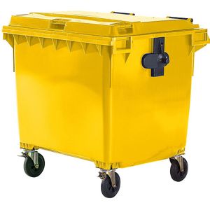 Afvalcontainer van kunststof, DIN EN 840, inhoud 1100 l, b x h x d = 1370 x 1470 x 1115 mm, geel, vanaf 5 stuks