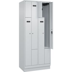 Z-lockerkast Evolo PLUS, 2 compartimenten, lichtgrijs, b = 800 mm, 4 vakken, met bodemsokkel, cilinderslot