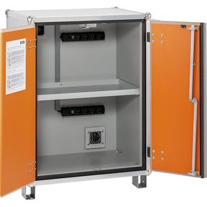 CEMO Veilige acculaadkast PREMIUM PLUS, d x h = 660 x 1110 mm, 400 V, oranje/grijs