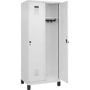 C+P Lockerkast Evolo PLUS, 2 compartimenten, verkeerswit, b = 800 mm, met brede voeten, draaigrendel