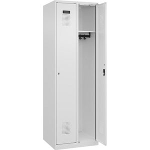 C+P Lockerkast Evolo PLUS, 2 compartimenten, verkeerswit, b = 600 mm, met voetdoppen, cilinderslot
