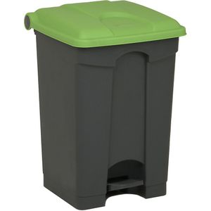 Afvalverzamelaar met pedaal, inhoud 45 l, b x h x d = 410 x 600 x 400 mm, grijs, deksel groen