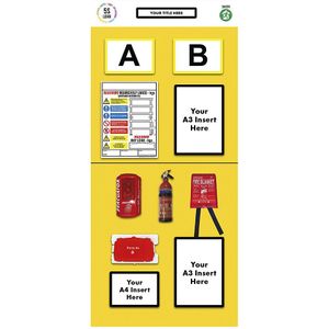 Stelling-informatiebord dubbele markering, brandbeveiliging, h x b = 2000 x 900 mm, geel