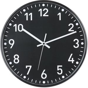 Wandklok, zendergestuurd uurwerk, Ø 300 mm, behuizing zwart, wijzerplaat zwart