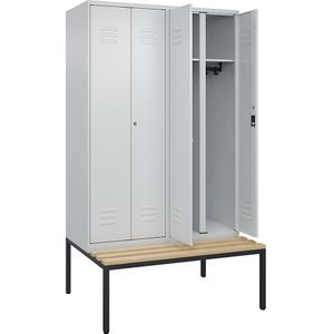 C+P Multifunctionele kledingkast Classic PLUS met zitbank, 2 compartimenten, lichtgrijs, b = 1200 mm, cilinderslot, ondergebouwd, beuken-hardhout