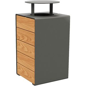 PROCITY Afvalkorf KUBE met deksel, inhoud 120 l, grijs/eikenhout
