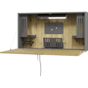 Muurbureau Mini-Office, h x b x d = 650 x 1200 x 260 mm, grafiet/eikenhoutdecor