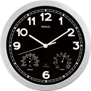 MAUL Wandklok MAULdrive, Ø 300 mm, van kunststof, zilver frame, zendergestuurd uurwerk