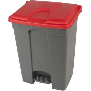 Afvalverzamelaar met pedaal, inhoud 70 l, b x h x d = 505 x 675 x 415 mm, grijs, deksel rood