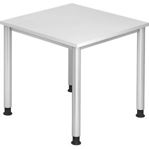 Bureautafel, h x d = 685 - 810 x 800 mm, 4 ronde buispoten, breedte 800 mm, aluminiumzilver / wit