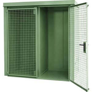 eurokraft pro Gasflessencontainer met scheidingswand, brandwerend, voor 28 flessen met elk Ø 230 mm, groen