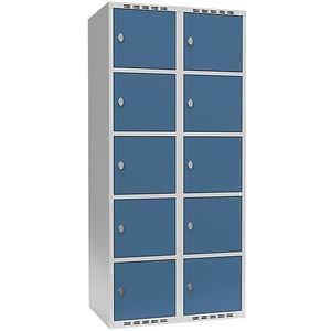 Vijfvoudige locker Fydor, 2 compartimenten, lichtgrijs / briljantblauw, b = 800 mm, 2 compartimenten, platte bovenkant, hangslot