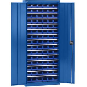eurokraft pro Materiaalkast met magazijnbakken, hoogte 1575 mm, 14 legborden, gentiaanblauw