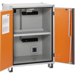 CEMO Veilige acculaadkast BASIC, met voeten, hoogte 1110 mm, 400 V, oranje/grijs