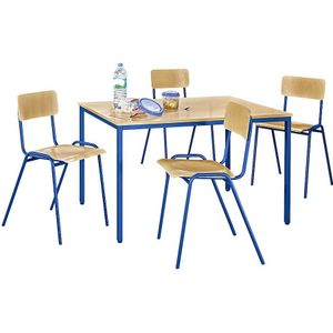 eurokraft basic Universele zitgroep, 1 tafel, 4 stoelen, tafelblad beukenhoutdecor, frame gentiaanblauw
