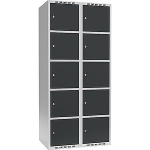 Vijfvoudige locker Fydor, 2 compartimenten, lichtgrijs / grijs, b = 800 mm, 2 compartimenten, platte bovenkant, cilinderslot