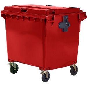 Afvalcontainer van kunststof, DIN EN 840, inhoud 1100 l, b x h x d = 1370 x 1470 x 1115 mm, rood, vanaf 5 stuks