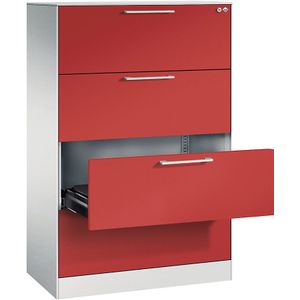 C+P Archiefkast ASISTO, hoogte 1292 mm, met 4 lades, A4 liggend, lichtgrijs/vuurrood