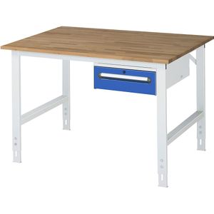 Werktafel met ladekast, onderbouw-ladeblok met 1 lade 150 mm, b x d = 1250 x 1000 mm, blad van massief beukenhout, dikte 25 mm