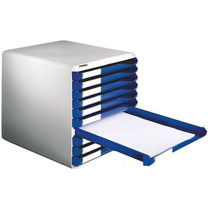 Leitz Aflegbox, post- en formulierenset, kastframe in grijs, ladekleur blauw, met 10 laden