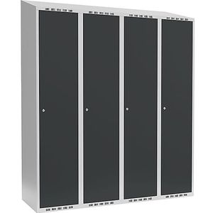 Lockerkast Fydor, 4 compartimenten, lichtgrijs / grijs, b = 1200 mm, 4 compartimenten, schuine bovenkant, cilinderslot