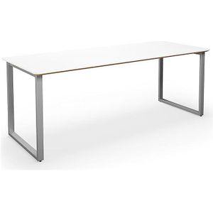Multifunctionele tafel DUO-O Trend, recht blad, afgeronde hoeken, b x d = 1800 x 800 mm, wit, zilver