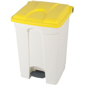 Afvalverzamelaar met pedaal, inhoud 45 l, b x h x d = 410 x 600 x 400 mm, wit, deksel geel