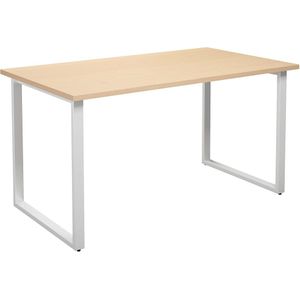 Multifunctionele tafel DUO-O, recht blad, b x d = 1400 x 800 mm, berkenhout, wit