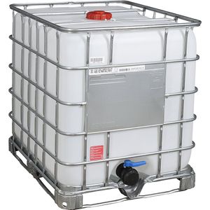 IBC-container RECOBULK, UN-goedkeuring, inhoud 1000 l, op pallet met stalen frame, DN-opening 150 mm / DN-uitlaat 80 mm
